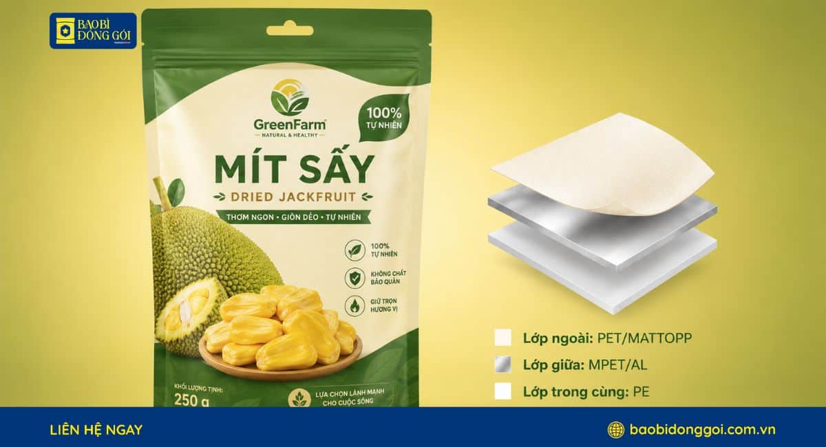 Cấu trúc màng ghép cho bao bì đóng gói mít sấy