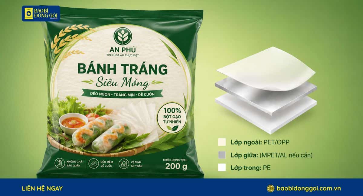 Cấu trúc màng ghép bao bì bánh tráng