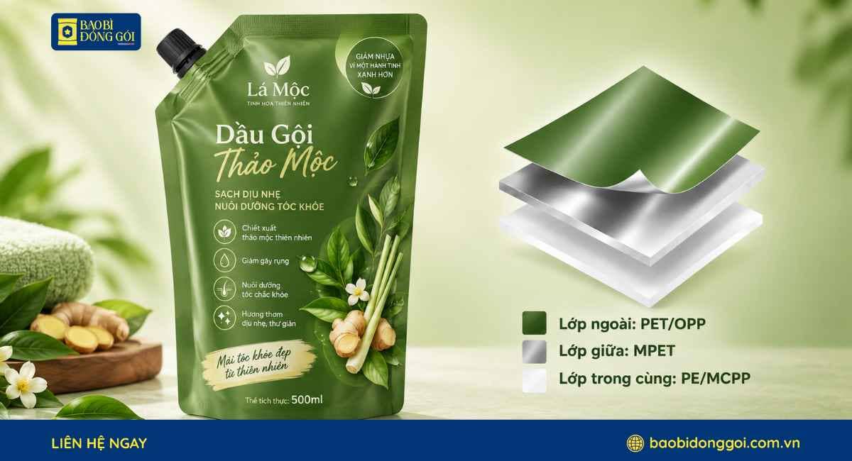 Cấu trúc màng ghép bao bì dầu gội