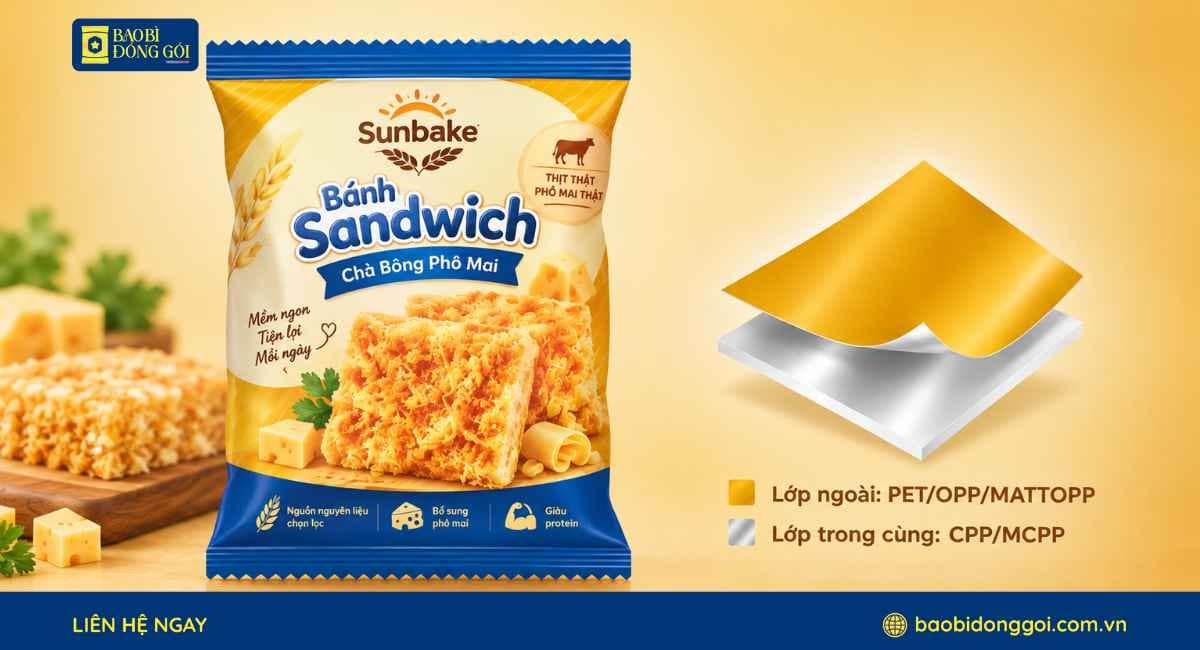 Cấu trúc màng ghép bao bì đựng bánh sandwich