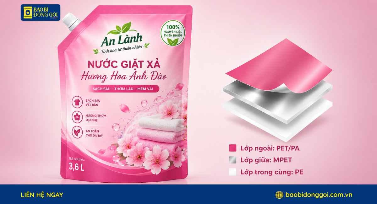 Cấu trúc màng ghép bao bì nước giặt