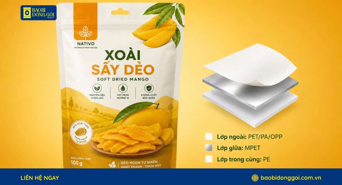Cấu trúc màng bao bì xoài sấy dẻo