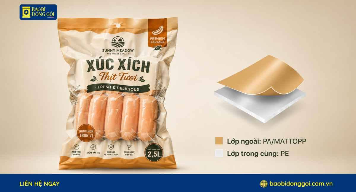 Cấu trúc túi PA hút chân không đựng xúc xích