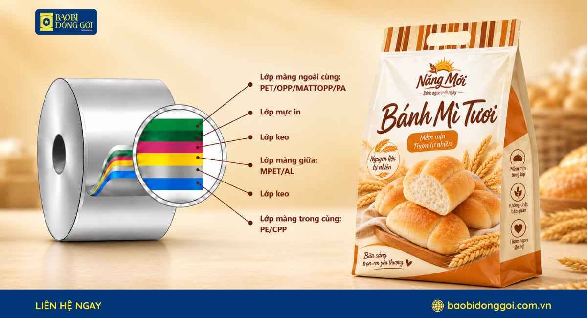 Công nghệ ghép màng bao bì bánh mì tươi