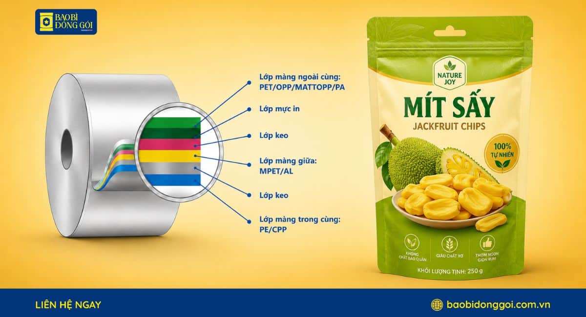 Ghép dung môi bao bì đóng gói mít sấy