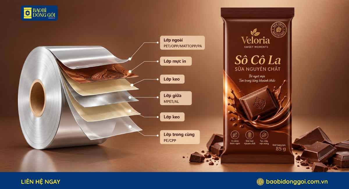 Công nghệ ghép màng bao bì socola in trục đồng theo yêu cầu