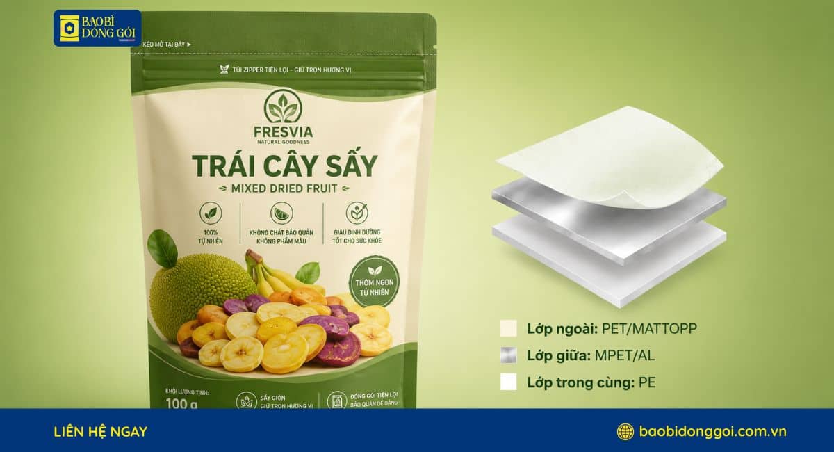 Công nghệ ghép màng trong bao bì trái cây sấy