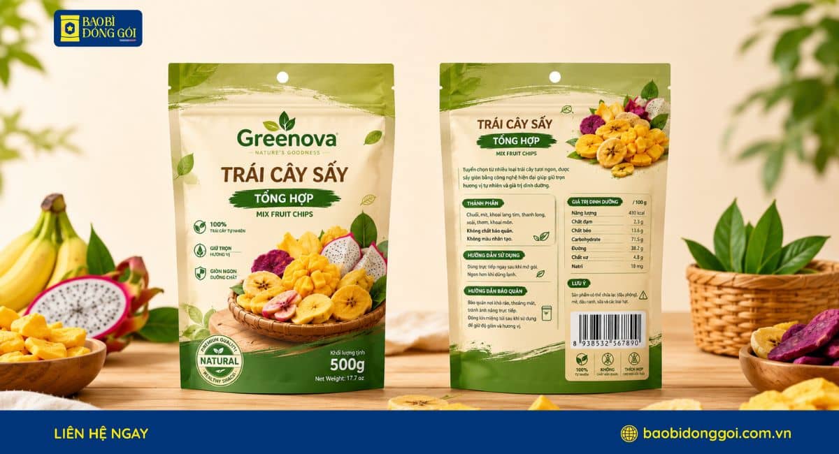 Bao Bì Đóng Gói nhận in bao bì trái cây sấy theo yêu cầu