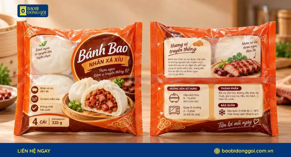 Mẫu bao bì bánh bao xá xíu in gia công cửa sổ nhìn sản phẩm bên trong