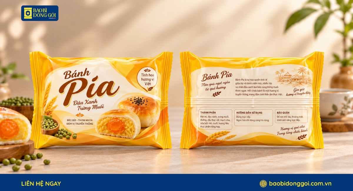 Mẫu bao bì bánh pía đậu xanh gói nhỏ đựng 1 cái