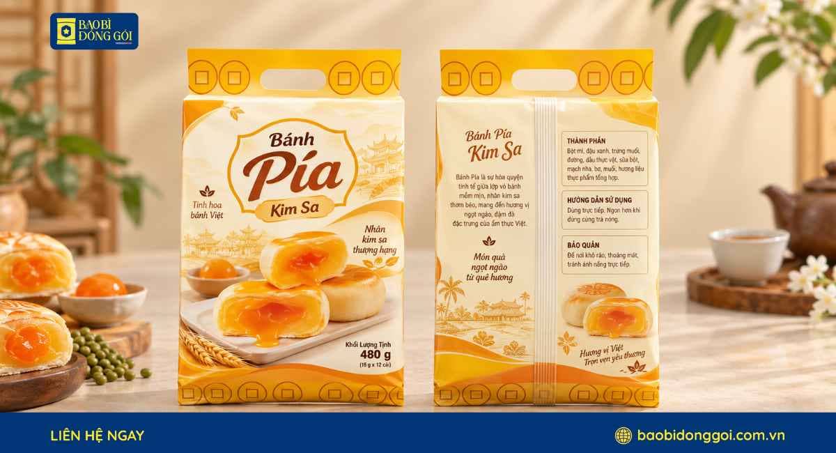 Mẫu bao bì bánh pía kim sa túi lớn đựng nhiều bánh