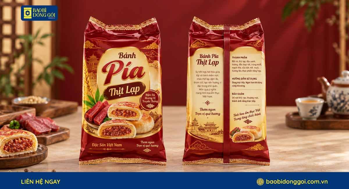 Mẫu bao bì bánh pía thịt lạp túi lớn đựng nhiều cái