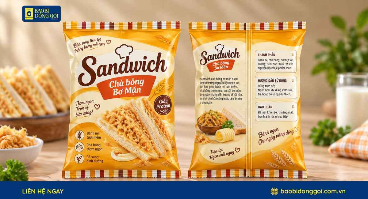 Mẫu bao bì bánh sandwich in theo yêu cầu tăng nhận diện thương hiệu