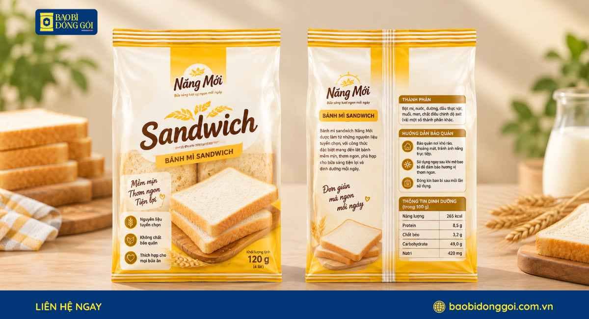 Mẫu túi bánh mì sandwich hàn lưng giữa in trục rõ nét