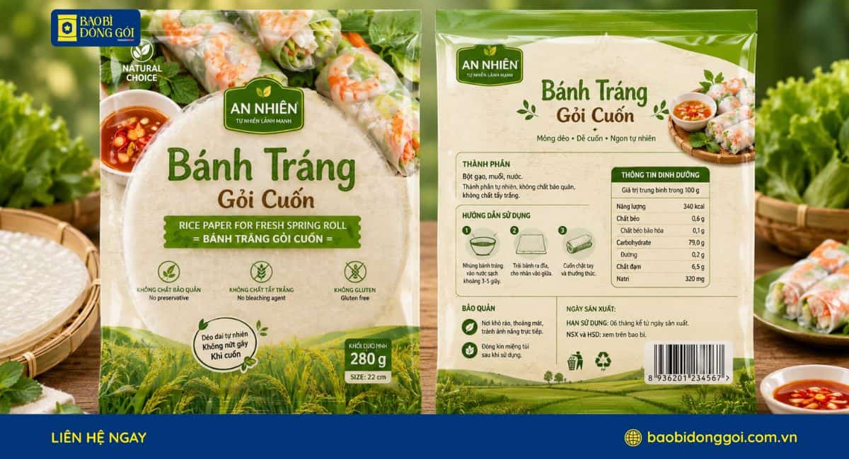 Mẫu bánh tráng tròn làm gỏi cuốn được in 2 mặt sắc nét