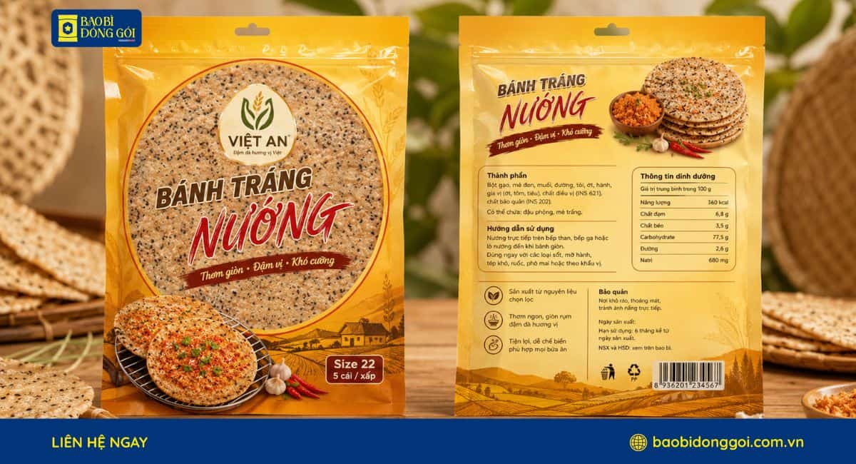 Mẫu bao bì bánh tráng nướng chống oxy hóa giữ độ giòn