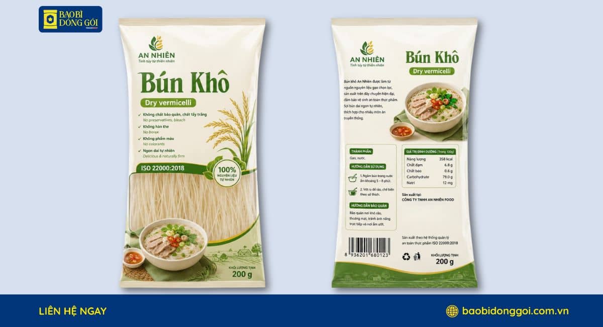 Bao bì đóng gói đựng bún khô 2 mặt trước sau