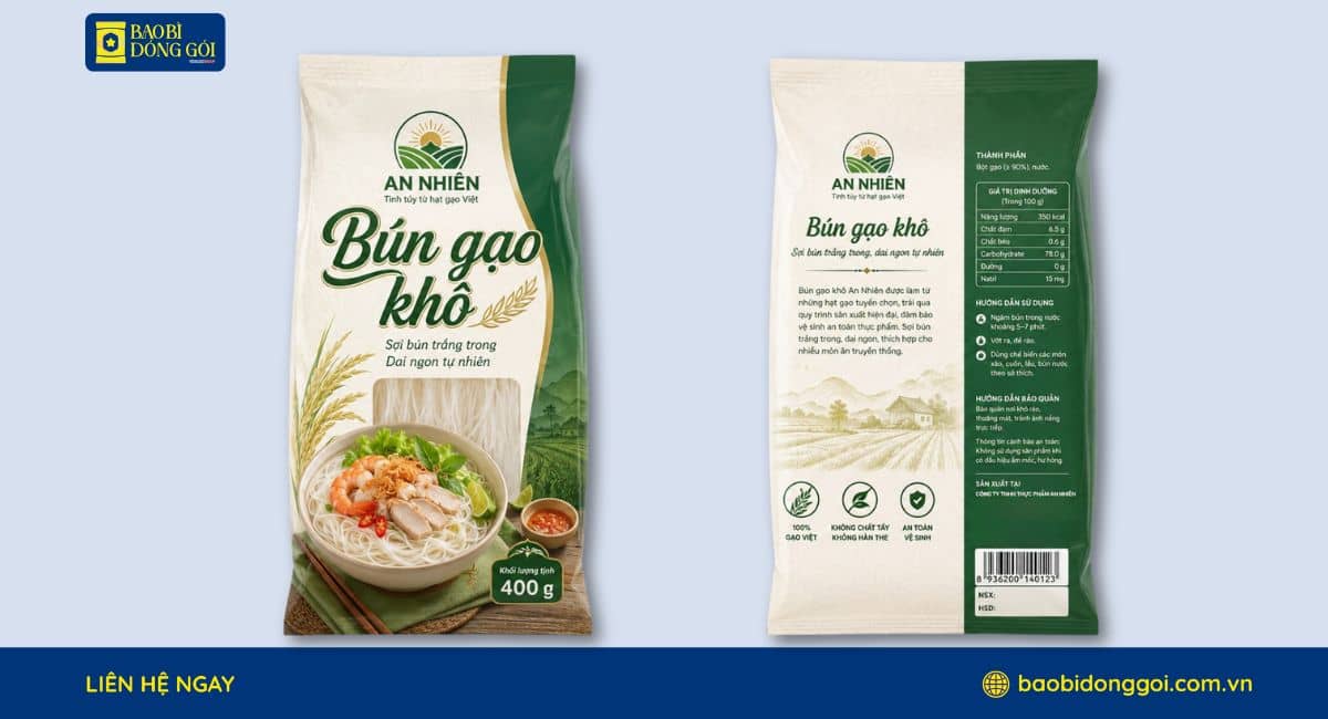 Bao bì màng ghép đựng bún khô 2 mặt trước sau