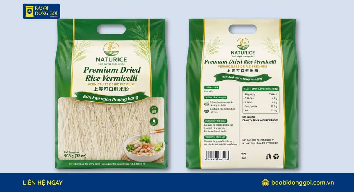 Bao bì đựng bún khô xếp hông hàn lưng giữa