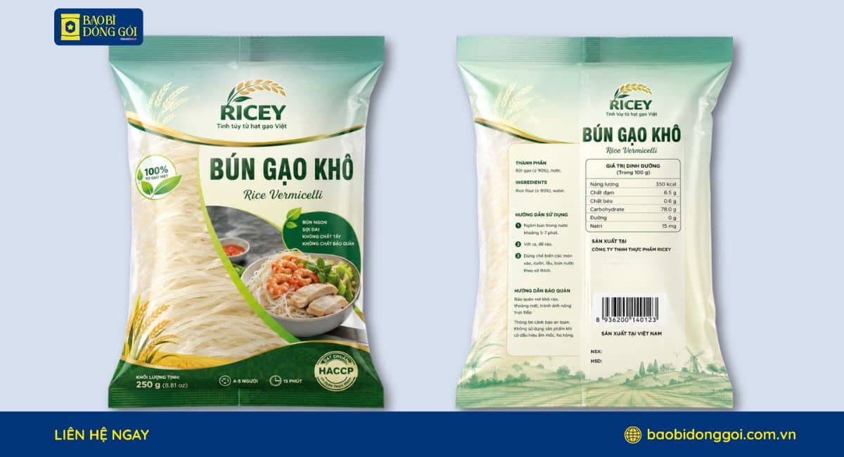 Mẫu bao bì đựng bún khô in trục đồng