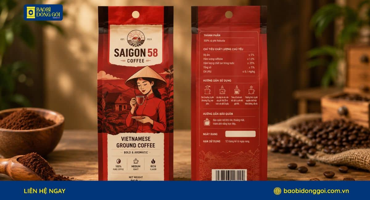 Mẫu bao bì cà phê cao cấp in trục đồng lên đến 6 màu
