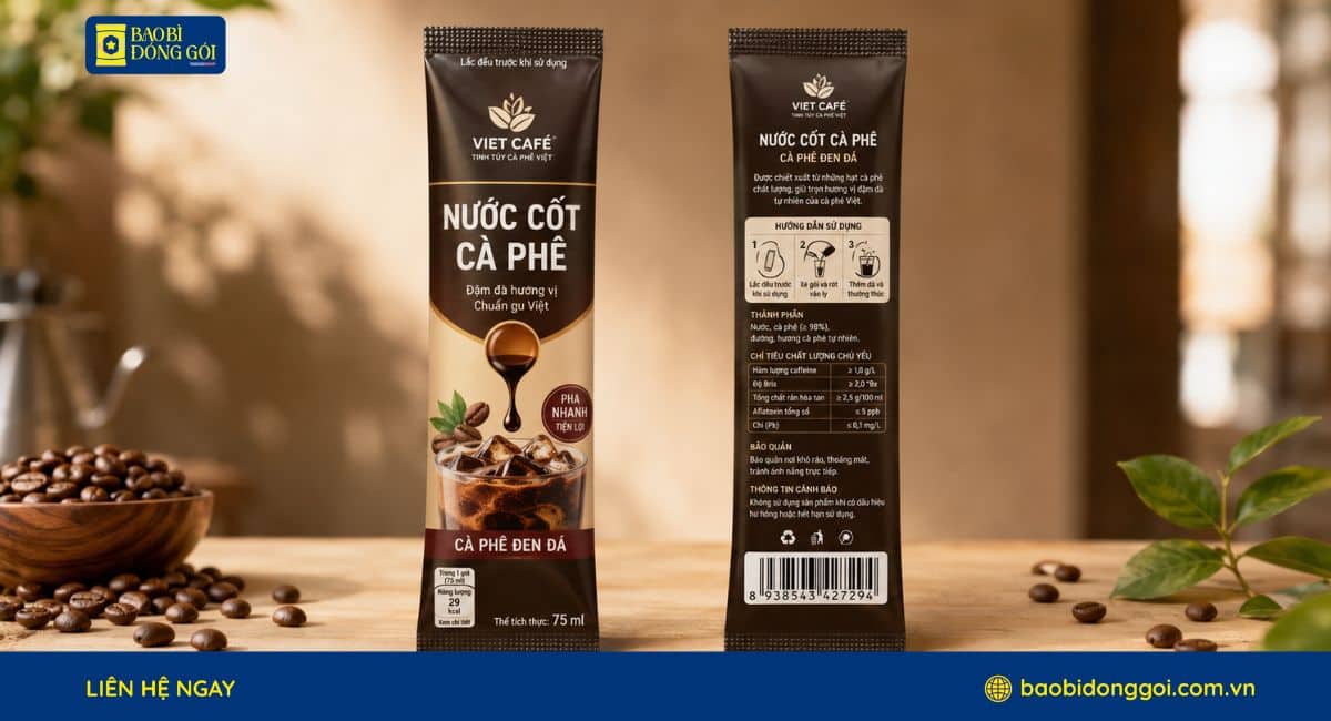 Mẫu bao bì đựng cà phê cô đặc loại túi nhỏ