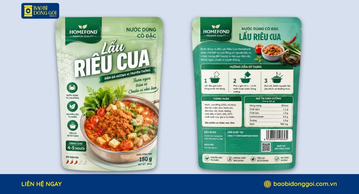 Mẫu bao bì đựng nước lẩu riêu cua cô đặc