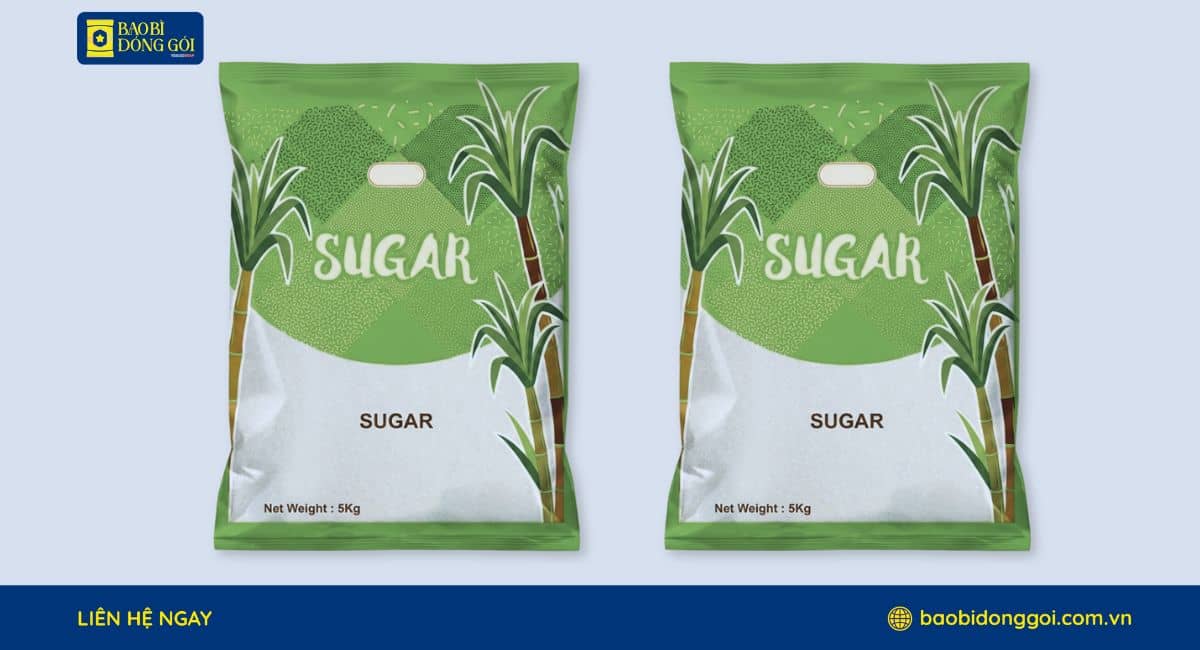 Mẫu bao bì đựng đường màng ghép nhiều lớp màu xanh