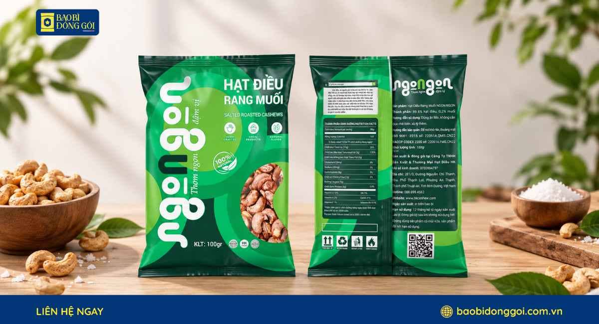 Mẫu bao bì hạt điều rang muối in trục đồng 5 màu