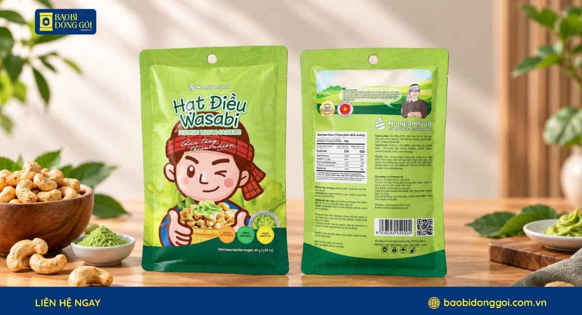 Mẫu bao bì hạt điều Wasabi theo yêu cầu doanh nghiệp