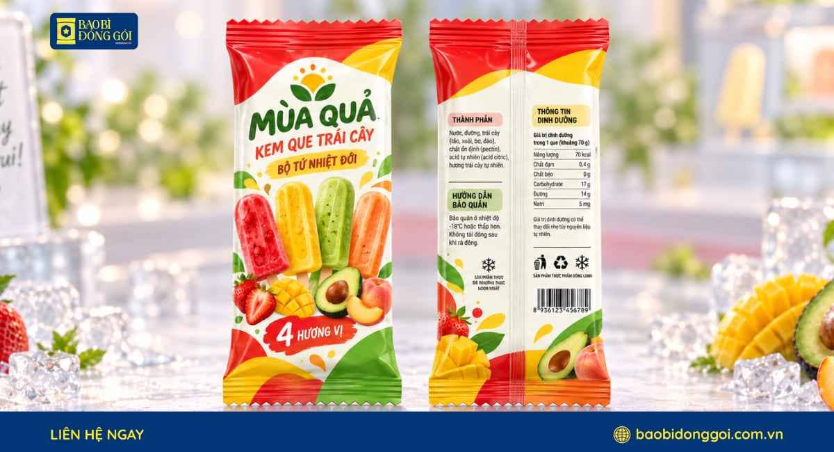 Mẫu bao bì kem que in trục đồng gia công răng cưa dễ xé tiện lợi