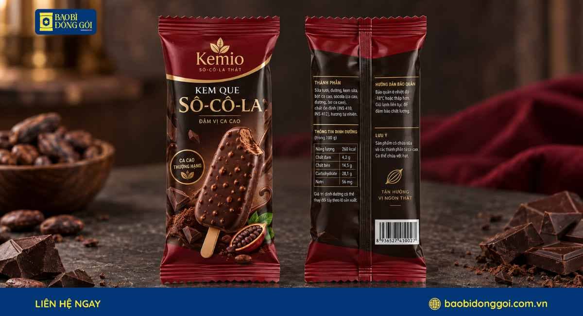 Mẫu bao bì kem que socola sang trọng
