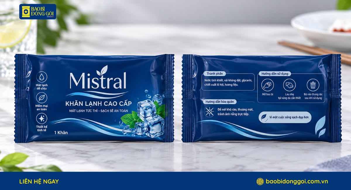 Mẫu bao bì khăn lạnh cao cấp in trục đồng 2 mặt