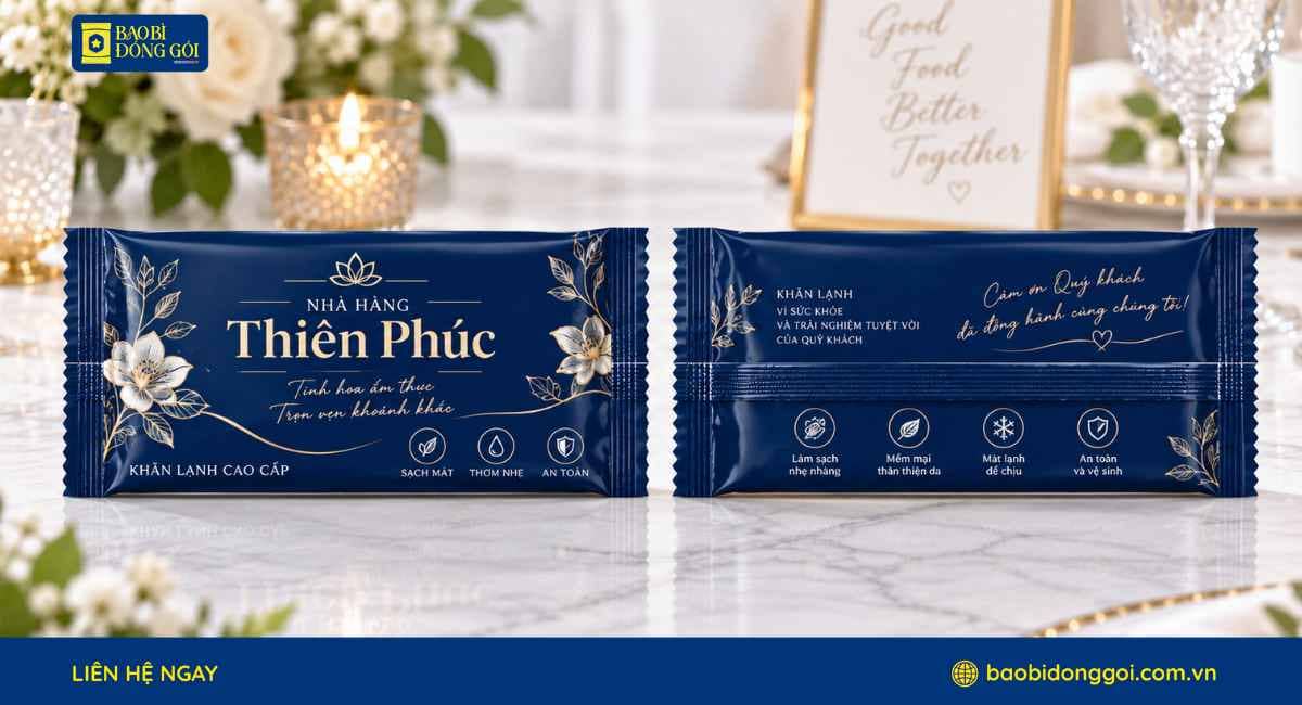 Mẫu bao bì khăn lạnh nhà hàng tiệc cưới