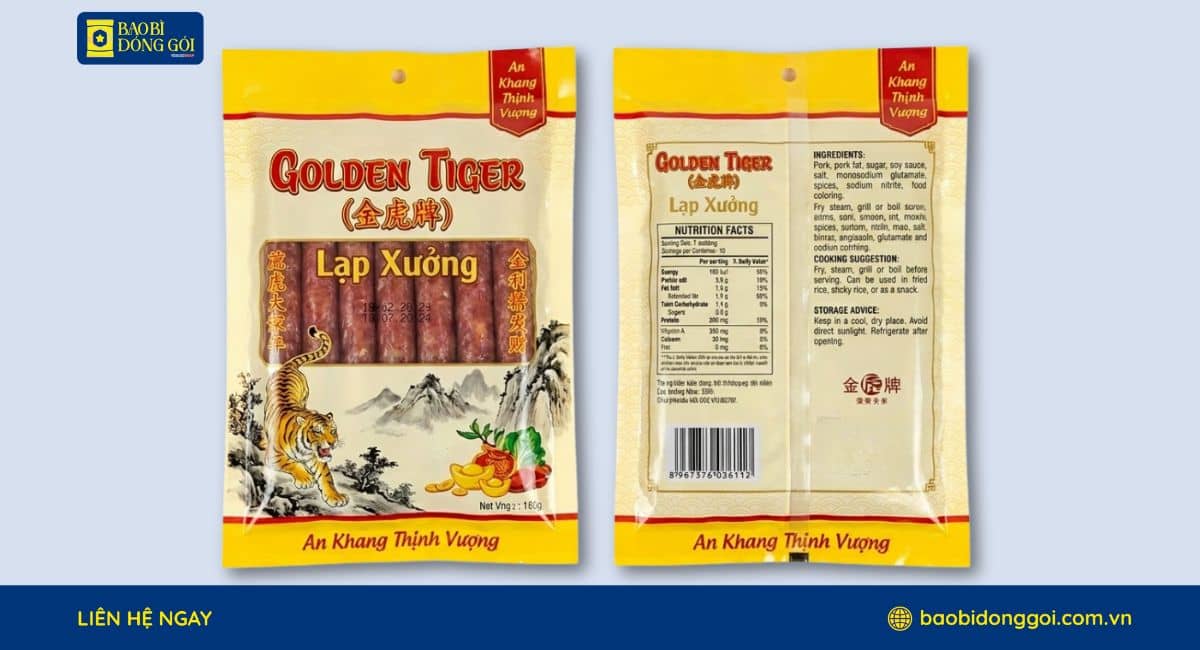 Mẫu bao bì đựng lạp xưởng logo thương hiệu