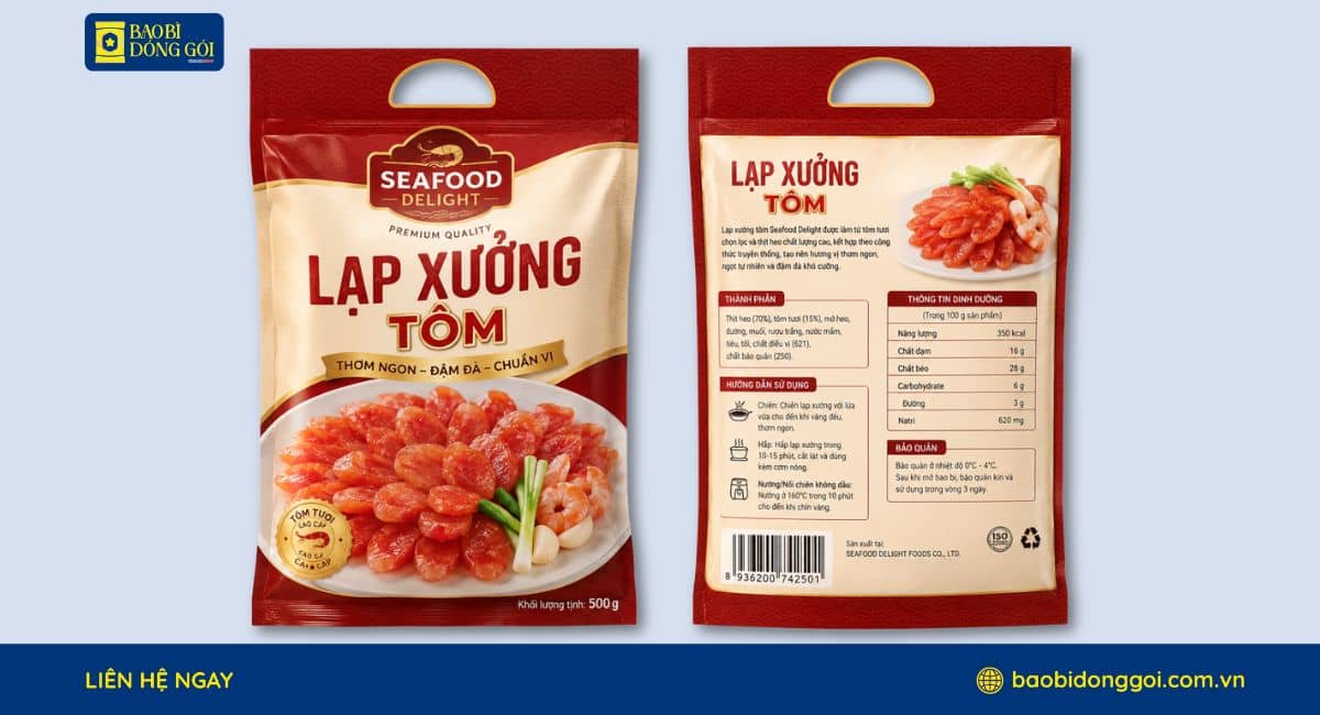Mẫu bao bì lạp xưởng in trục đồng nhiều màu