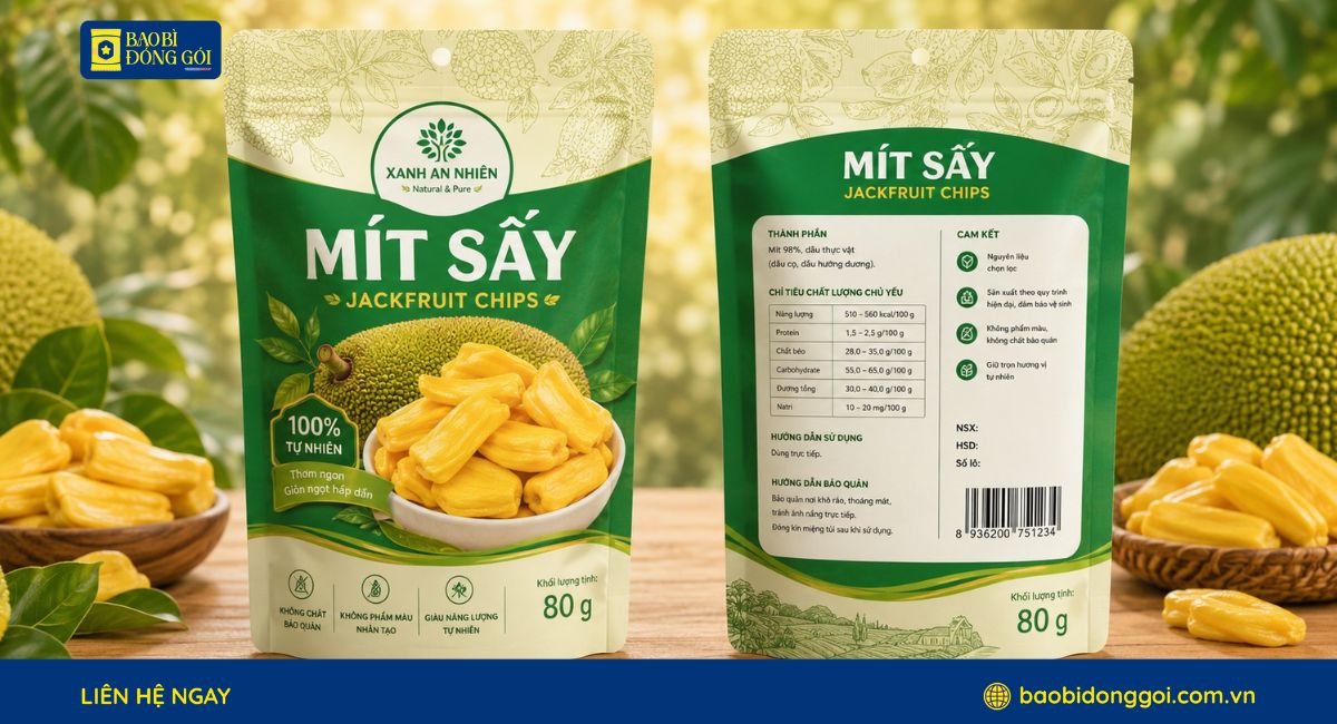 Mẫu bao bì mít sấy 80g in trục đồng theo yêu cầu