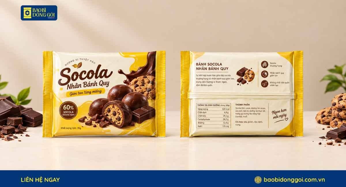 Mẫu bao bì socola dạng viên in trục đồng 5 màu