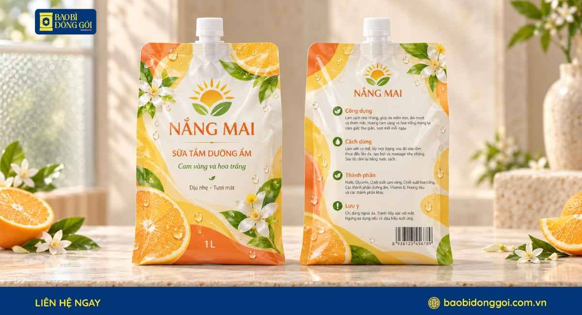 Mẫu bao bì sữa tắm có vòi gói nhỏ tiện lợi