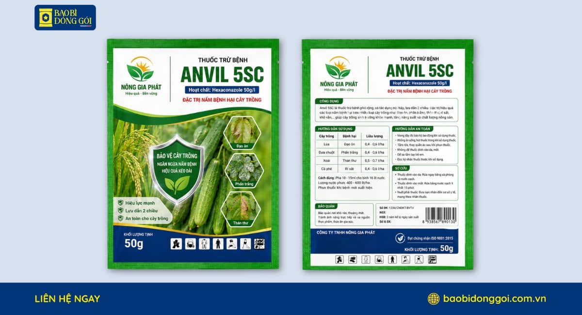 Mẫu bao bì nông được 50g màng ghép in theo yêu cầu khách hàng