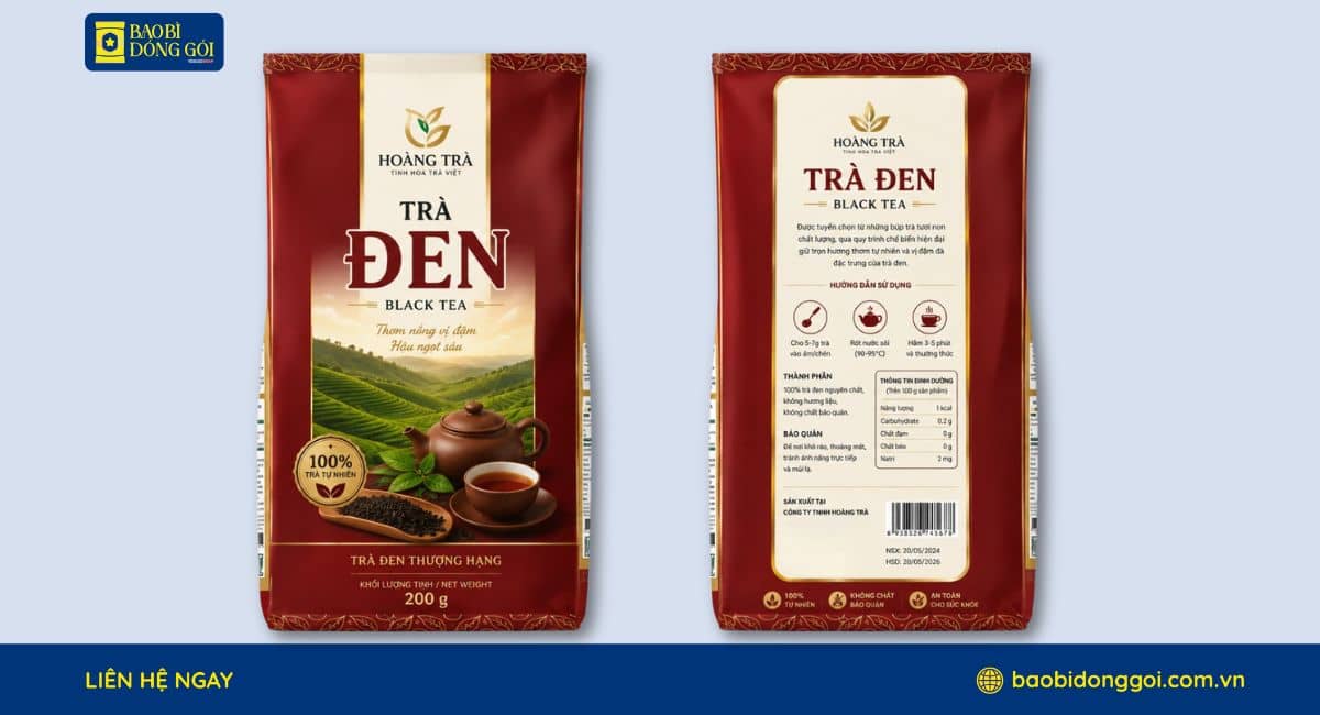 Bao bì trà đen, hồng trà in theo yêu cầu
