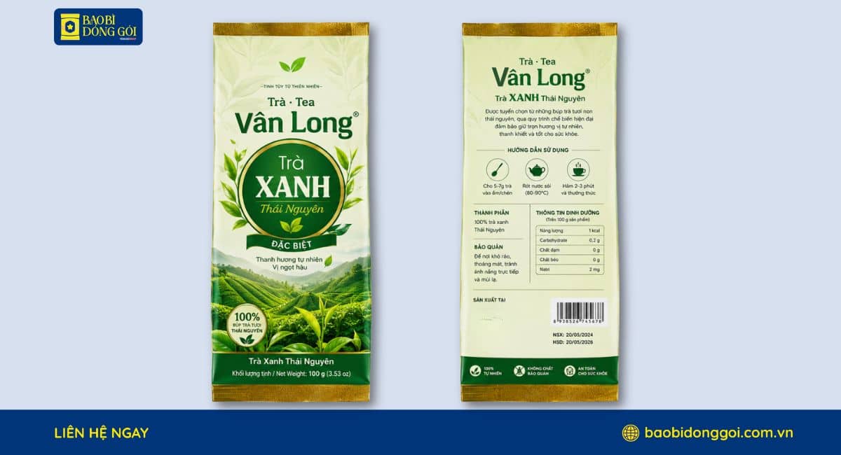 Bao bì trà xanh in thương hiệu theo yêu cầu