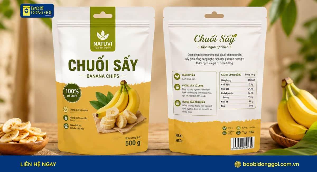Mẫu bao bì túi zipper đựng chuối sấy in theo yêu cầu