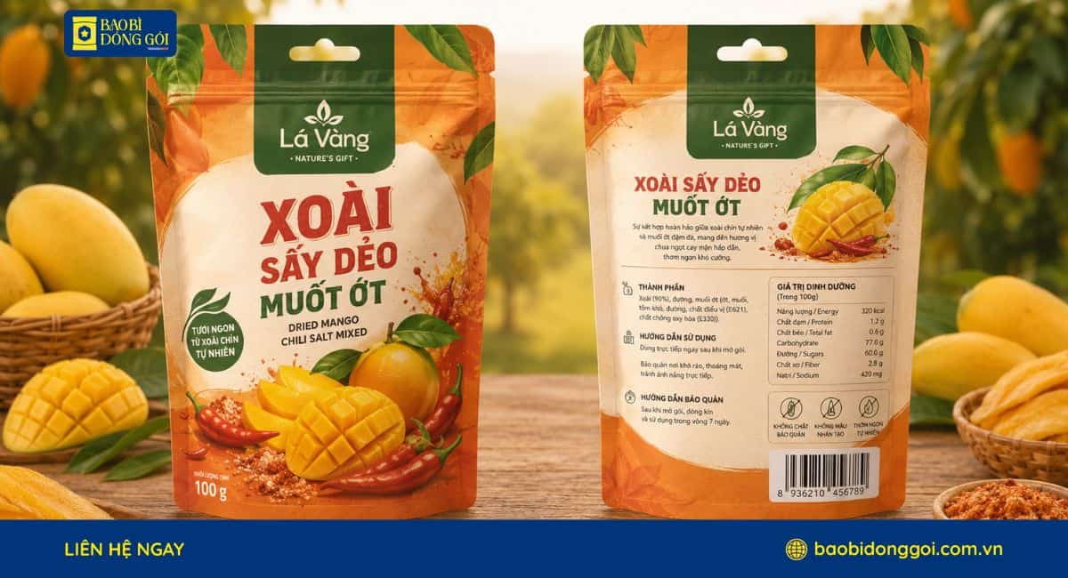 Mẫu bao bì xoài sấy dẻo muối ớt in theo yêu cầu thương hiệu