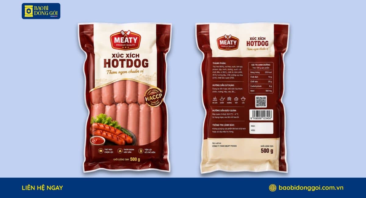 Mẫu bao bì xúc xích túi 3 biên