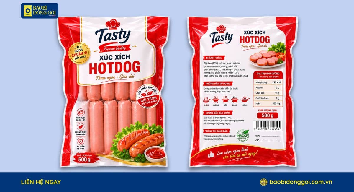 Mẫu bao bì xúc xích túi 3 biên hút chân không