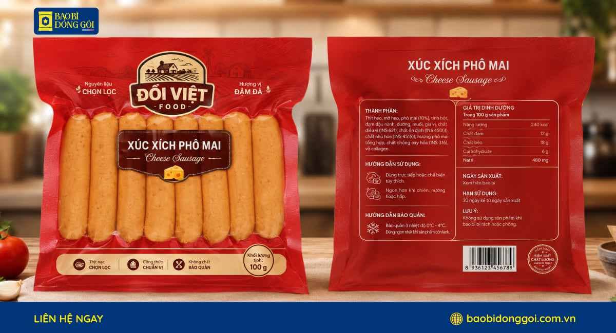 Túi PA hút chân không đựng xúc xích in 2 mặt theo yêu cầu