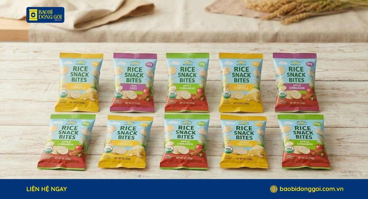 Bao bì bánh gạo in màu sắc nét chống ẩm