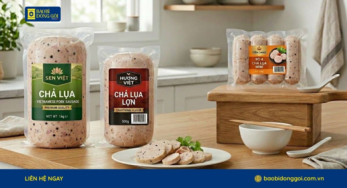 Bao bì chả lụa in logo thương hiệu nổi bật