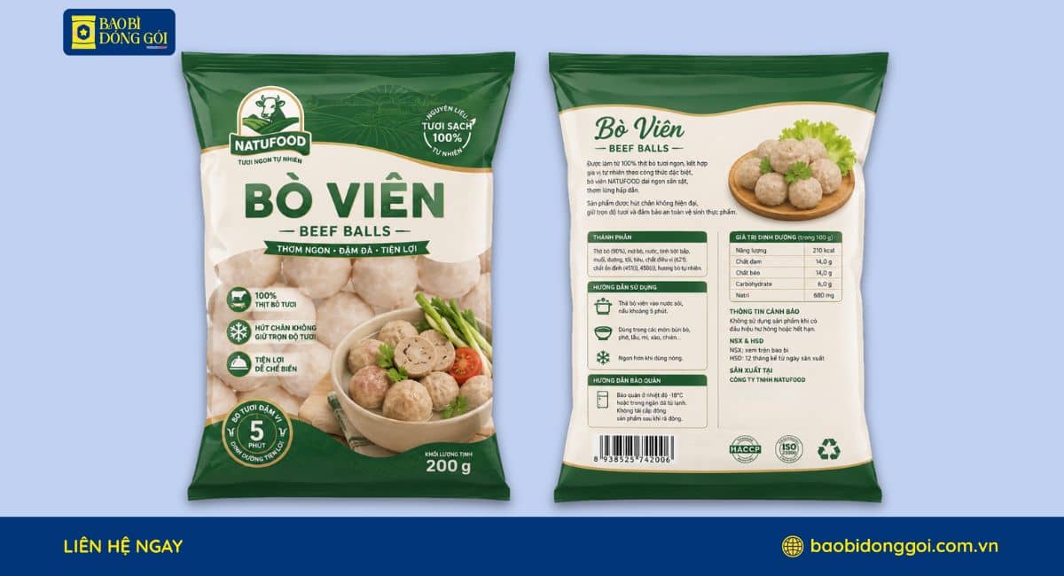 Mẫu bao bì bò viên 200g in 2 mặt trước sau theo yêu cầu khách hàng